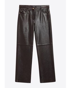 Max Mara Pesca Straight-Leg Leather Pants - Gray