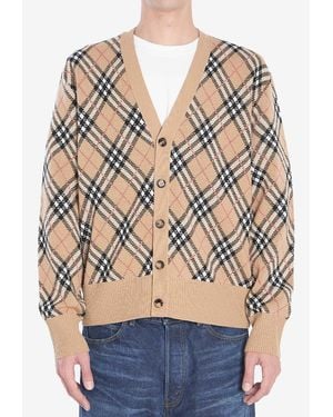 Burberry Signature Check Wool-Blend Cardigan - Natural