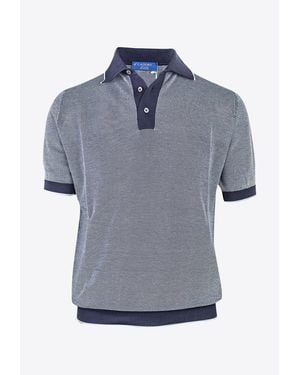 Caldoro Jacquard Bouclé Polo T-Shirt - Blue