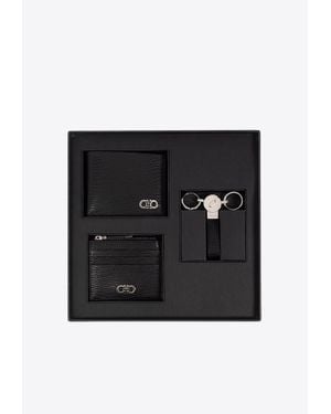 Ferragamo Wallet, Cardholder And Keyring Gift Set - Black