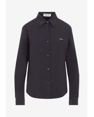 Miu Miu Logo Patch Long-Sleeved Shirt - Blue