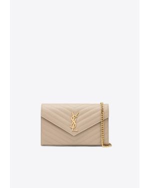 Saint Laurent Cassandre Chain Clutch Bag - Natural