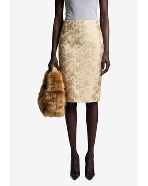 Saint Laurent Metallic Brocade Pencil Skirt - Natural