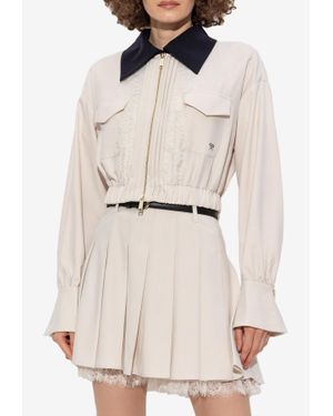 Self-Portrait Zip-Up Cropped Jacket - Natural