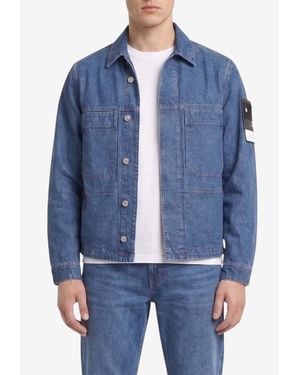 Stone Island Logo Patch Denim Jacket - Blue