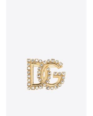 Dolce & Gabbana Dg Logo Rhinestone Embellished Brooch - White