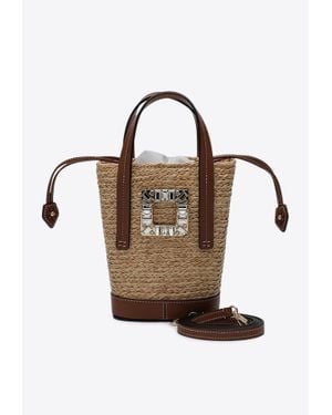 Roger Vivier Viv' Skate Woven-Raffia Bucket Bag - Natural