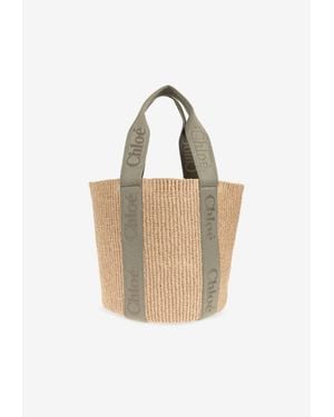 Chloé Large Woody Raffia Tote Bag - White