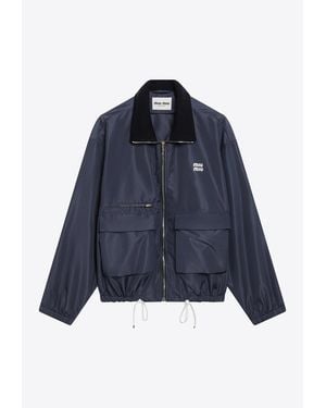 Miu Miu Logo Print Windbreaker Jacket - Blue