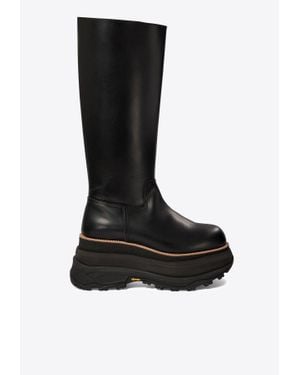 Sacai Moto 80 Leather Chunky Knee-High Boots - Black