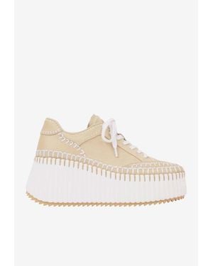 Chloé Nama Platform Wedge Sneakers - White