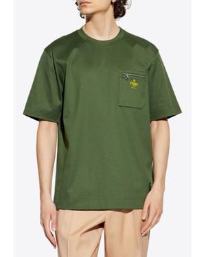Fendi Logo Print Oversized T-Shirt - Green
