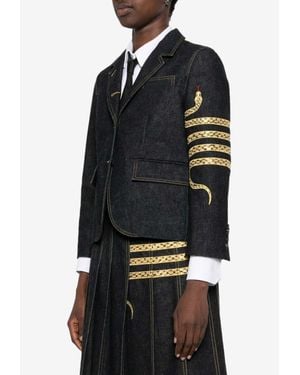 Thom Browne Snake Motif Denim Blazer - Black