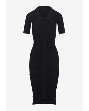 Valentino Gathered Knit Dress With Bow - Blue