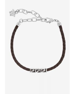 Versace Greca Chain Braided Leather Bracelet - White