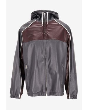 LA ROSE Colorblocked Vintage Leather Jacket - Gray