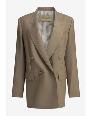 Valentino Double-Breasted Mohair Blazer - Green