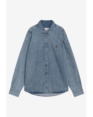 Ami Paris Ami De Coeur Faded Denim Shirt - Blue