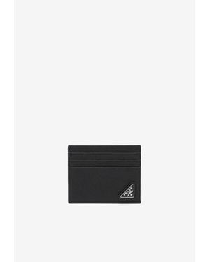 Prada Triangle Logo Saffiano Leather Cardholder - White