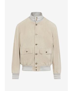 Ralph Lauren Suede Leather Bomber Jacket - Natural