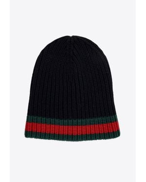 Gucci Signature Web Wool Beanie - Blue