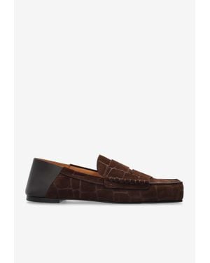 Jacquemus Carré Croc-Embossed Suede Loafers - Brown