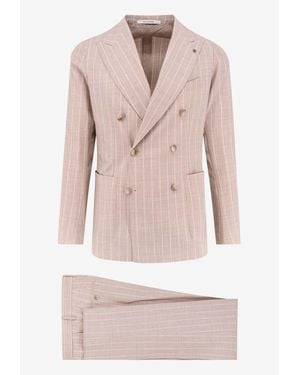 Tagliatore Double-Breasted Pinstripe Wool Blend Suit - Pink
