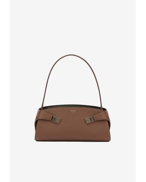 Ferragamo Medium Hug East-West Calf Leather Shoulder Bag - White