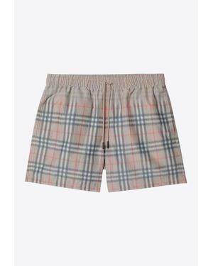 Burberry Faded Check-Pattern Swim Shorts - White
