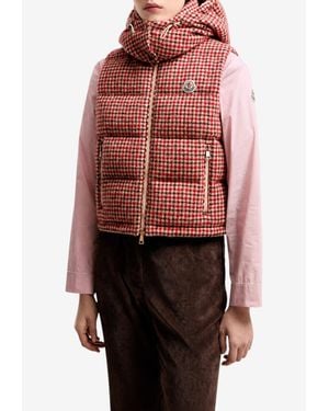 Moncler Niverolle Houndstooth Wool Blend Down Vest - Red