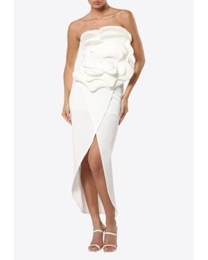 ZEENA ZAKI Strapless Ruffled Midi Dress - White
