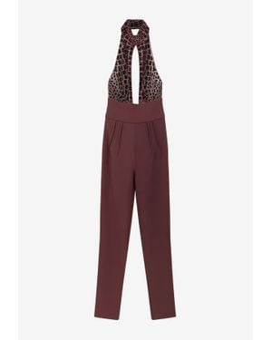 Elisabetta Franchi Crocodile Embroidered Cut-Out Jumpsuit - Purple