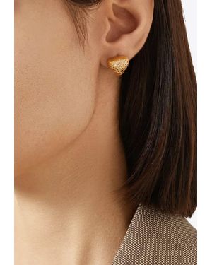 Black Suede Studio Cushion Triangle-Shaped Earrings With Crystals - Brown