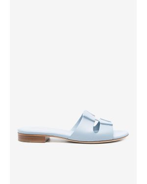 Rodo Cut-Out Calf Leather Flat Sandals - White