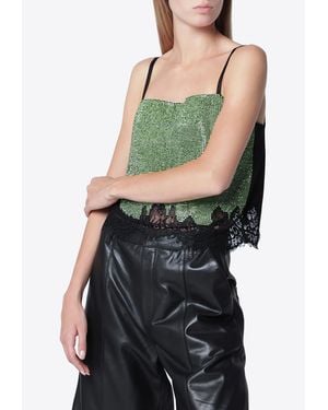 Self-Portrait Crystal Chainmail Knit Top - Green