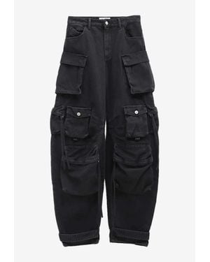 The Attico Washed Denim Cargo Trousers - Black