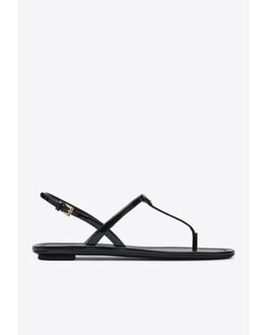 Prada Triangle Logo Patent Leather Thong Sandals - White