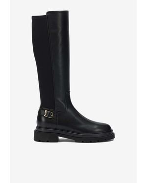 Santoni Leather Knee-High Boots - Black