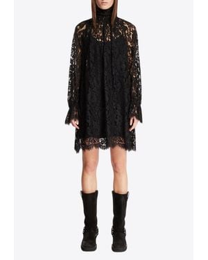 Chloé High-Neck Lace Mini Dress - Black