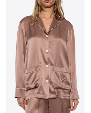 Dolce & Gabbana Logo Embroidered Silk Pyjama Top - Brown