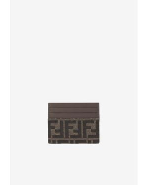 Fendi Ff Jacquard And Leather Cardholder - White