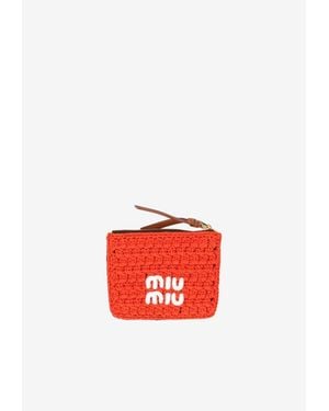 Miu Miu Crochet Knit Zipper Coin Purse - Red