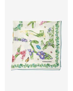 Ferragamo Eden Shoes Print Silk Scarf - Green