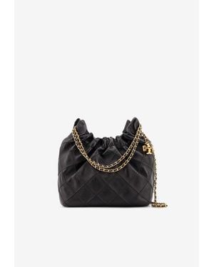 Tory Burch Mini Fleming Leather Hobo Bag - Black
