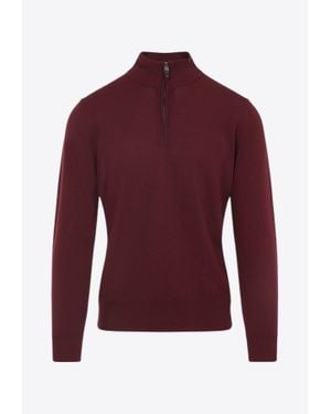 Canali Half-Zip High Neck Sweater - Red