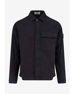 Stone Island Logo Patch Long-Sleeved Shirt - Blue