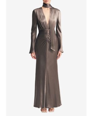 Shona Joy La Lune Plunged Maxi Dress - Brown