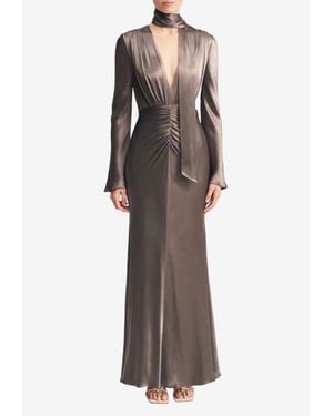 Shona Joy La Lune Plunged Maxi Dress - Brown