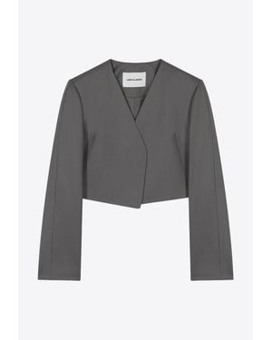 Low Classic Collarless Cropped Blazer - Grey
