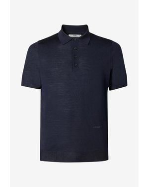 Fendi Logo Embroidered Wool Polo T-Shirt - Blue